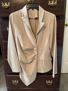 SHEIN Taupe Draped Button Front Blazer Jacket